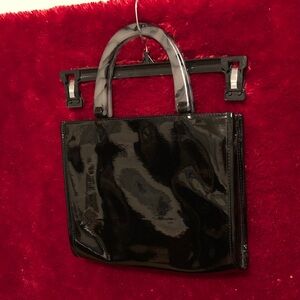 Neiman Marcus Black Patent Tote with Marble Handles